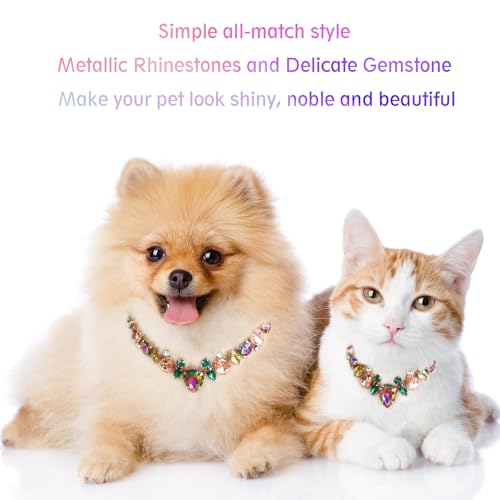 Image of HOWWFALY Dog Collar and Cat Collar Gold Chain Necklace Stainless Steel Adjustable Yellow Diamonds Collar with Cute Pet Paw for Small Medium Pets Cats Dogs Kitten Puppy