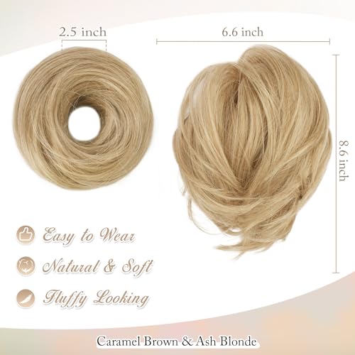 BARSDAR Straight Hair Bun Extensions - Synthetic Fully Short Ponytail Hair Bun Extensions for Women - Elastic Hair Bun Scrunchies Hairpieces Daily - Caramel Brown Mix Blonde by BARSDAR - Image 2