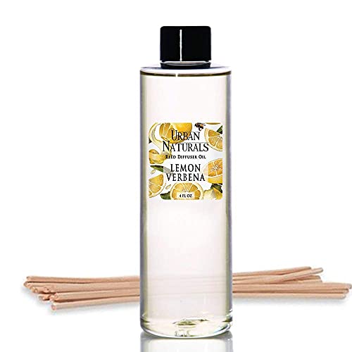 Urban Naturals Lemon Verbena Scented Oil Reed Diffuser Refill | Includes a Free Set of Reed Sticks! 4 oz.