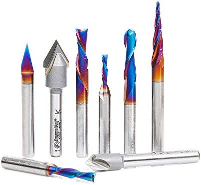 Amana Tool AMS-174 8-Pc General Purpose CNC Router Bit Collection in Wooden Box 1/4 Inch Shank