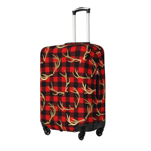 Red & Black Buffalo Plaid & Gold Deer Antlers Luggage Cover, Protective Washable Suitcase Cover - Travel High Elastic Fibers Suitcase Protector Fits Large2