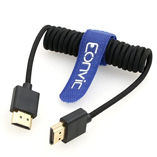 Eonvic 2.1 HDMI 8K Extender - High Speed Coiled Cable for Atomos Ninja V Sony a7siii, Portkeys BM5 Monitor (Black Braided Coiled HDMI)