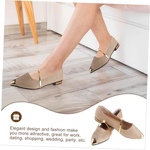 Zapatos planos dorados VANZACK con punta de perla refinada para mujer 6