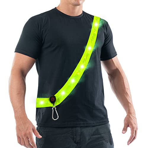 Lauflicht Joggen mit Reflektoren,Gürtel USB Aufladbar Verstellbar Nacht Sicherheitslicht,LED Lauflampe Reflektor,Reflektor Gürtel Led,Gürtel Led für Joggen Hundewandern Laufen Outdoor Sports