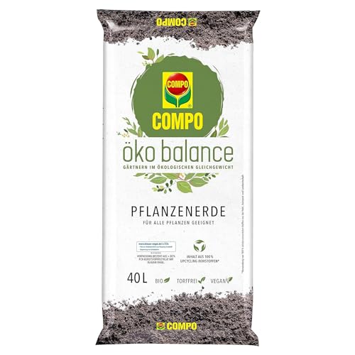 COMPO öko Balance Pflanzenerde für alle Zimmer-, Balkon- und Gartenpflanzen - Verwendung von Upcycling-Rohstoffen für Inhalt und Verpackung 40 L