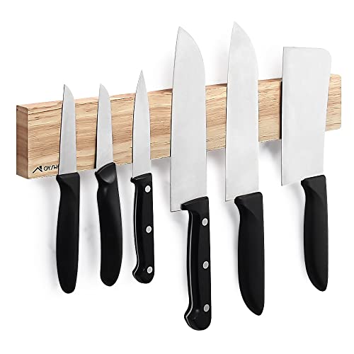 Porte Couteaux Magnétique Acier Inox Support magnétique pour Couteaux Porte-Couteaux Barre à Couteaux aimantée Forte adhérence et montage facile (Couleur du Bois)