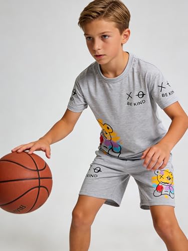 Image of Cakaner Tween Boys Summer Clothes 2 Piece Short Sleeve Graphic T-Shirt and Shorts Casual Outfit Set Size 7-14
