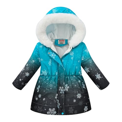 Flower Print Parka Winter Coats Fur Hooded Warm Puffer Snow Jacket Coat Windproof Puffer Outerwear for Girls (E, 11-12 Years)2