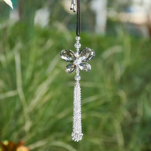 Image of Crystal Butterfly Car Rear View Mirror Accessories Lucky Car Hanging Ornament (Gray)