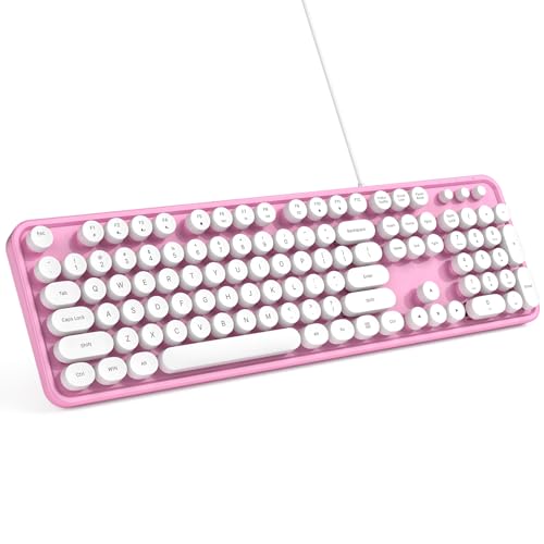 Clavier rétro USB MOWUX rose avec pavé numérique pour ordinateur portable
