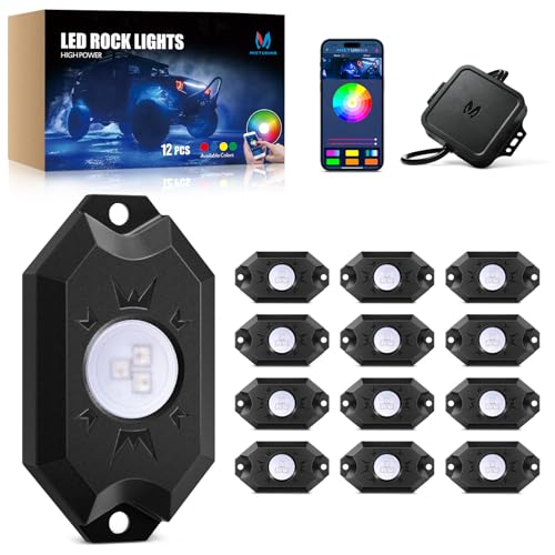 MICTUNING 2nd-Gen CM RGB Rock Lights - 12 Pods Waterproof Multicolor Neon Underglow Kit with Bluetooth App Control & Music Mode for Trucks Pickup UTV SUV ATV （2 Year Warranty）