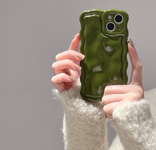FABSPARK for iPhone 15 Pro Max,3D Meteorite Bubble Wavy Case,Cream Green