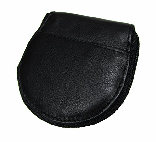 Men's Leather Horseshoe Shaped Zip Coin Pouch, Black