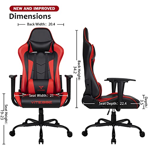VITESSE Ergonomic Red Gaming Chair for Adults, 330 lbs PC Computer Chair, Racing Office Chair, Silla Gamer Height Adjustable Swivel Chair with Lumbar Support and Headrest…