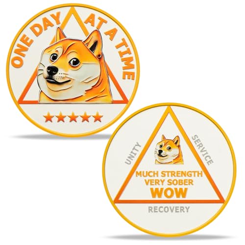 Funny Doge Sobriety Coin – AA Medallion with Dog Meme & Triangle Symbol – Sober Token Recovery Chip Gift for Alcoholics Anonymous