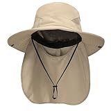 NPQQUAN Sun Hats for Men Women with Neck Flap UPF 50+ UV Protection Wide Brim Bucket Hat Safari Hiking Fishing Hats Khaki（Neck Flap）