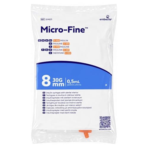 Embecta Micro-Fine 0.5ml U-100 with 30G 8mm Syringe | Multipurpose Use Syringe | Model No: 324825 | Latex-Free CE Certified Pack of 10