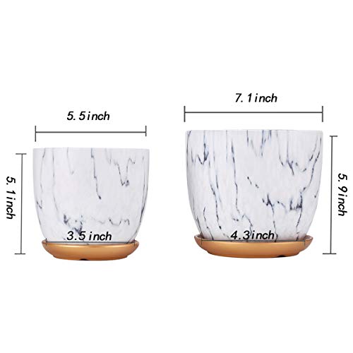 Chiwutech 7 Inch Plant Pot +5.5 Inch Planters,White Flower Pot With Drainage Hole And Saucer,Ceramic Pots For Indoor Plants,Set Of 2 #TOP5