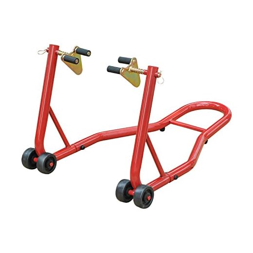 Homcom Caballete Elevador Universal Tipo Soporte Delantero de Moto Portátil y Móvil con Ruedas para Reparar y Aparcar Color Rojo Material Acero 80x50x40cm