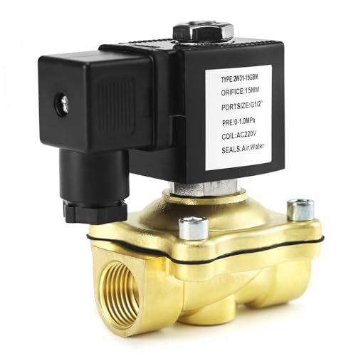 QWORK® Electroválvula, G1/2' Válvula Solenoide Eléctrica, Válvula Electromagnética 220V AC, para Agua, Aire y Aceite