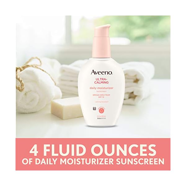 Aveeno-Ultra-Calming-Daily-Facial-Moisturizer-for-Sensitive-Dry-Skin-with-Broad-Spectrum-SPF-15-Sunscreen-Feverfew-Nourishing-Oat-Oil-Free-and-Hypoallergenic-Basic-Unscented-4-Fl-Oz Aveeno Ultra-Calming Daily Facial Moisturizer for Sensitive, Dry Skin with Broad Spectrum SPF 15 Sunscreen, Feverfew & Nourishing Oat, Oil-Free and Hypoallergenic, Basic, Unscented, 4 Fl Oz