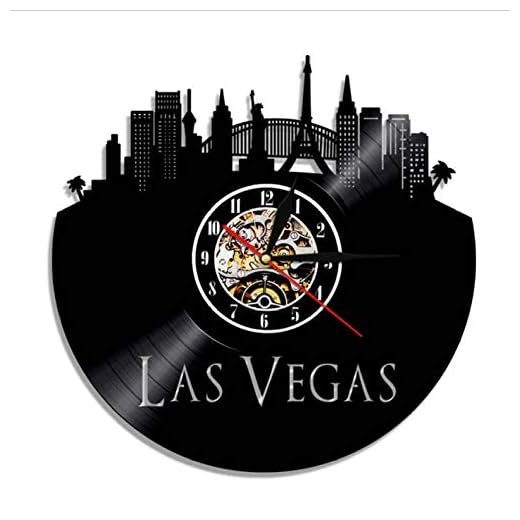 wffmx City Of Gambling Las Vegas horisont väggklocka Las Vegas stadsbild heminredning Nevada arkitektur vintage vinylskiva väggklocka