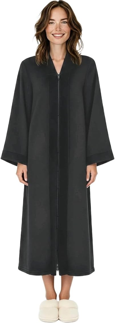 Alexander Del Rossa Kimono Robe with Zipper, Zip Up Robe for Women