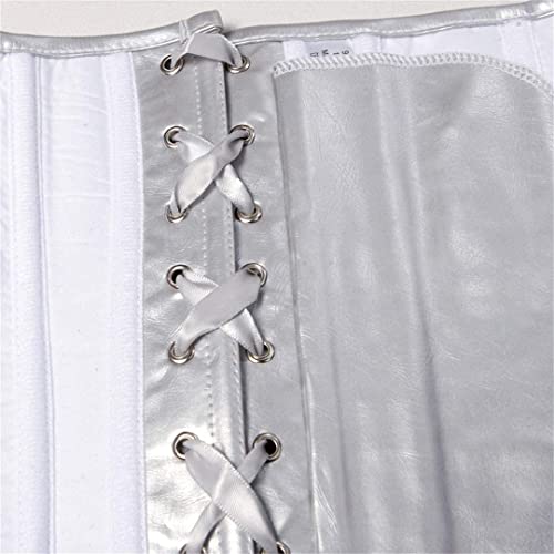 Blidece Retro Gothic Faux Leather Corset Punk Rock Burlesque Clubwear Showgirl Dress Top Boned Overbust Bustier Silver M #TOP4