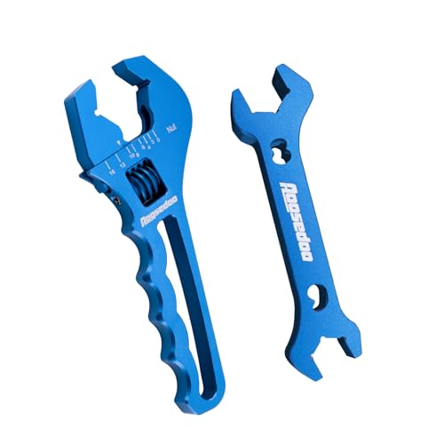 AOOSEDOO Adjustable AN Fittings Wrench AN Wrench for Hose Fitting Adapters AN Fitting Tool 3AN-16AN Lightweight Aluminum Blue. With a Double Hose End Fittings Wrench 6AN Socket-AN8 B-nut Blue