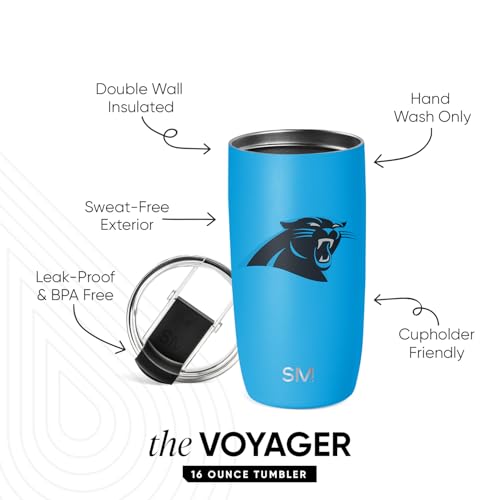 Image of Simple Modern Carolina Panthers Coffee Mug with Flip Lid | 16oz | NFL | Voyager Officially Licensed Panthers Stainless Steel Coffee Tumbler | Football Gift for Men, Dad, Him, Her