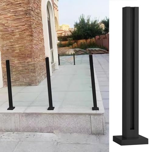 Poste de barandilla de vidrio para patio al aire libre y terrazas modernas con acabado negro