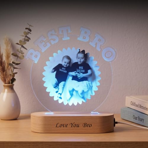 Image of Best Bro Personalized LED Table Lamp - Custom Photo Multicolor Night Light for Brother - Baby Sibling Gift, Acrylic Lamp for Raksha Bandhan, Birthday or Nursery Decor