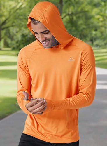 Image of Willit Men's UPF 50+ Sun Protection Hoodie Lightweight Long Sleeve Fishing Shirt Loose Fit Swim Rash Guard, Orange, XX-Large