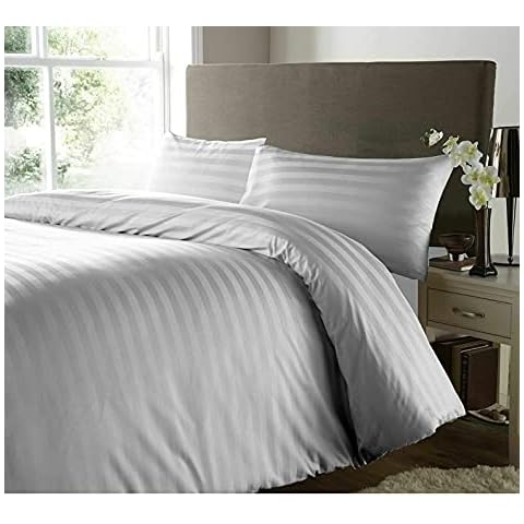 Rayyan Linen Satin Stripes Duvet Cover Set Satin 100% Egyptian Cotton 400 Thread Count Luxury Hotel Quality with Pillowcases (Grey Silver, King) Cover