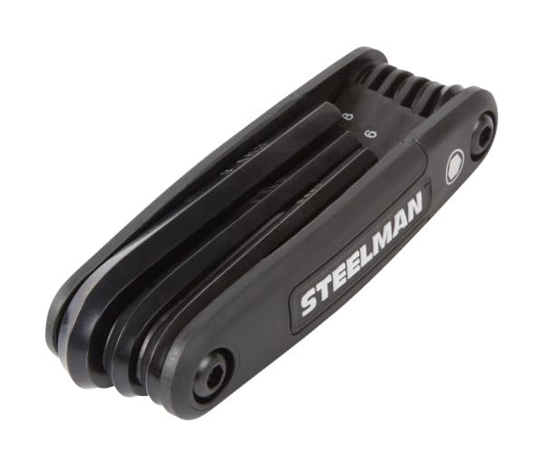 Image of Steelman Portable Folding Hex Key Wrench Metric Multi-Tool, Set Includes 1.5, 2, 2.5, 3, 4, 5, 6, and 8mm Sizes, Chamfered Ends, Steel, Corrosion-Resistant Black Oxide Coating (Case of 6)