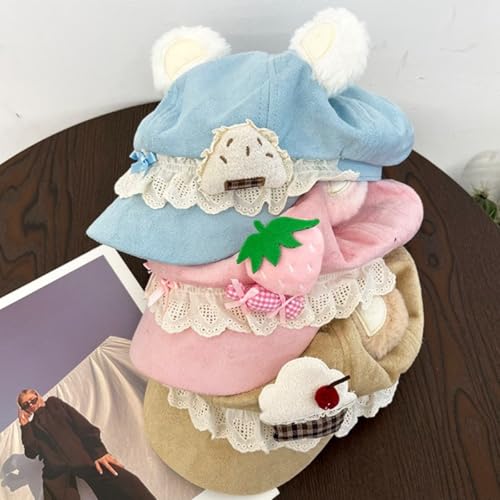 Boina rosa kawaii Y2K con diseño de oso para mujer miniatura 6