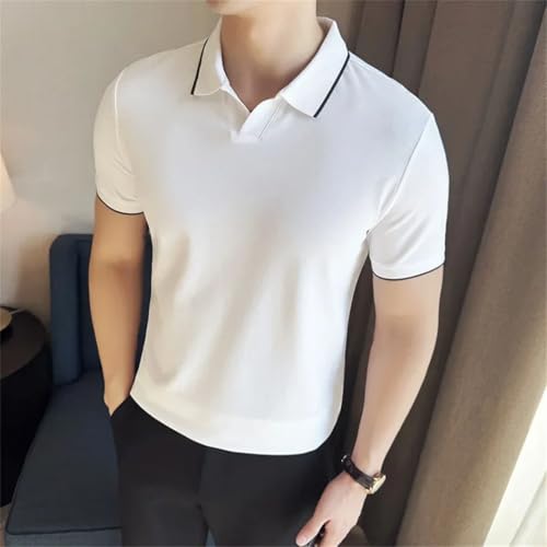 Men Summer Thin British Style Solid Casual Slim Short Sleeved Pullover3