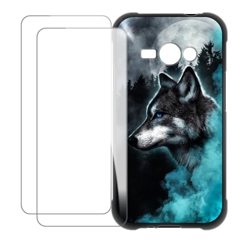 UOGNADGD Compatible with Samsung Galaxy J1 Ace Case Colorful Custom Cover with 2 Pack Tempered Glass Screen Protectors - Shockproof Scratch-Resistant (Wolf 1)