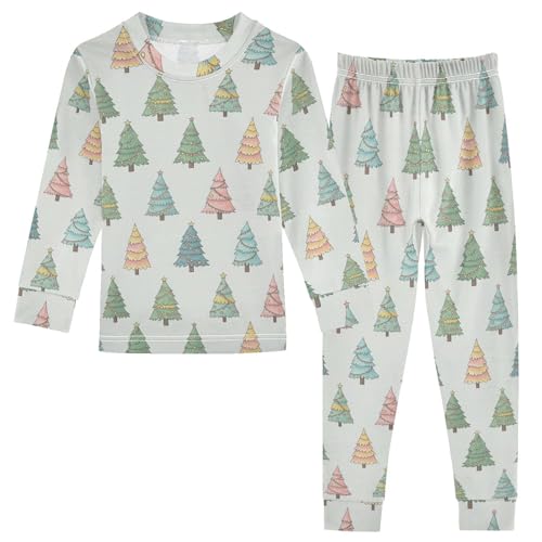 Pajama Sets Long Sleeve Colorful Christmas Trees Pattern Soft Comfy Sleepwear 2 Piece PJS 3-8T