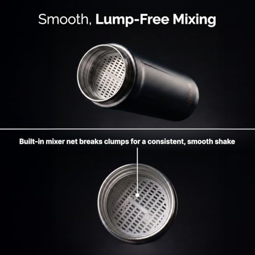 Image of CULT Steel Shaker Bottle 600ml Protein Mixer Bottle with Secure Lock Lid, Storage Compartment & Non-Slip Grip for Gym & Travel, BPA-Free
