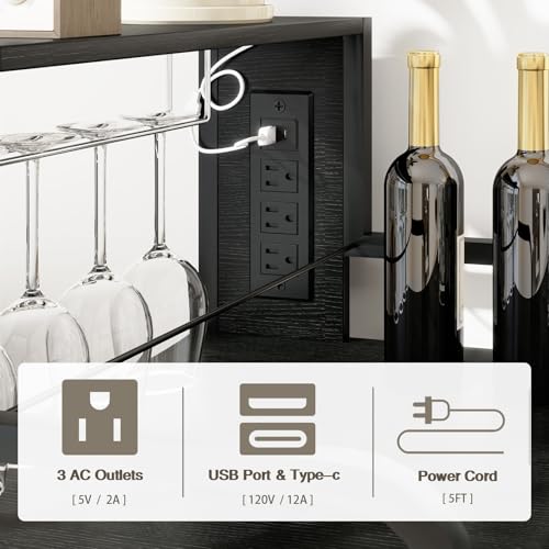 PUNCIA Wine Bar Cabinet with Wine Cellar Fridge Storage LED Lighting Glass Holder and Drawer – Stylish Liquor Cabinet and Coffee Bar Table for Home Bar Living Room or Apartment Entertaining - Thumbnail 5