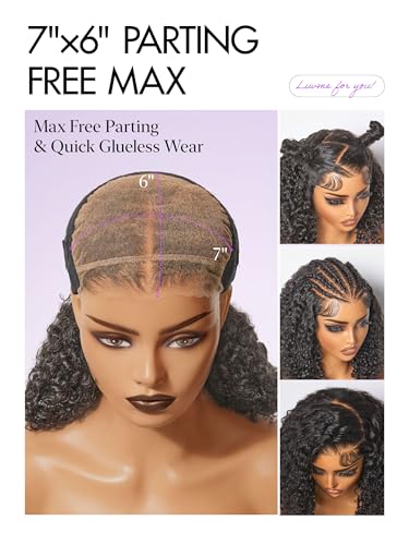 Image of LUVME HAIR 7x6 HD Lace All-Day Comfort Burmese Messy Curly Wig PartingMax Lace Wigs Lace Front Wigs Human Hair Pre Cut Plucked Lace Frontal Glueless 18 Inches Natural Black Color