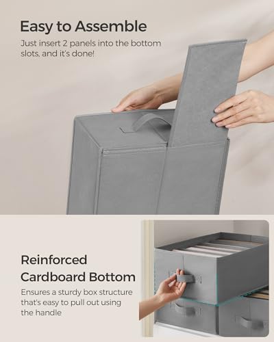 Image of SONGMICS Set of 6 Large Size Wardrobe Clothes Organizers, Dove Gray | 6-Compartment Foldable Drawer Organizers with Handles, 16.5 x 11.8 x 6.7 Inches, for Pants, Sweaters, Jeans URUS009G03