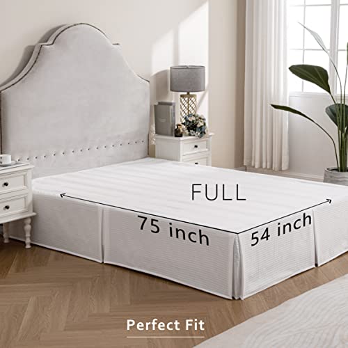 Image of MIYE Pleated Waffle Weave Bed Skirt, Tailored Dust Ruffle 14 Inch Drop Easy Fit, Machine Washable (White, Full - 14 inch Drop)