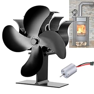Wood Stove Fan 4 Blades Silent Operation Wood/Log Burner/Fireplace- Color Black
