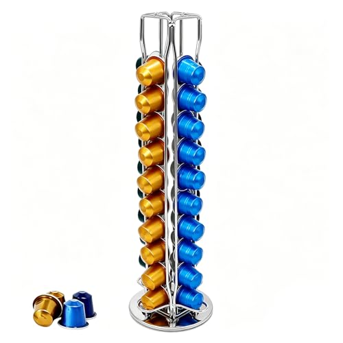 NECBAOA Portacápsulas Compatible para Nespresso - Soporte Giratorio de 360 Grados para 40 Cápsulas, Dispensador Vertical de Metal para Café, Organizador de Cocina y Oficina, Ahorro de Espacio