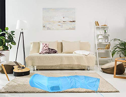 Image of iCAGY Cat Tunnel for Indoor Cats Interactive, Rabbit Tunnel Toys, Pet Toys Play Tunnels for Cats Kittens Rabbits Puppies Crinkle Pop Up Blue 47 inch Shape S