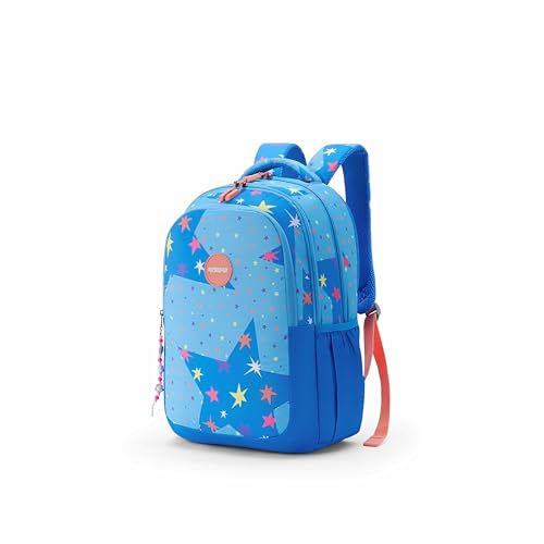 Image of American Tourister Sway | 32 Ltrs | 3 Compartments | Bottle Pocket | Ergonomic Padded Back Panel & Shoulder Straps | School Backpack for Boys & Girls | 1 Year International Warranty | Star Blue