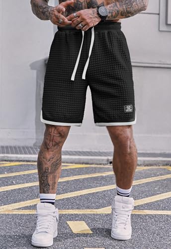 Men’s Waffle Sweat Shorts Basketball Athletic Casual Midweight 8'' Inseam Shorts with Pockets (S-XXL)3