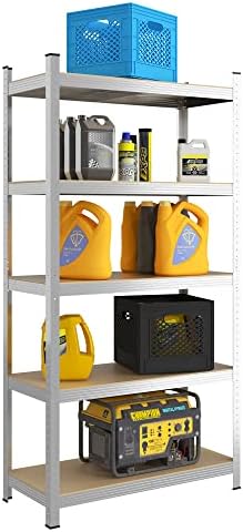 BEESTMUEBLE 5-Tier Storage Shelves Adjustable Garage Storage Shelving, Metal Storage Shelves Units, Storage Utility Rack, Metal Shelves Rack for Warehouse Kitchen, 35" x 16" x 71", Silver